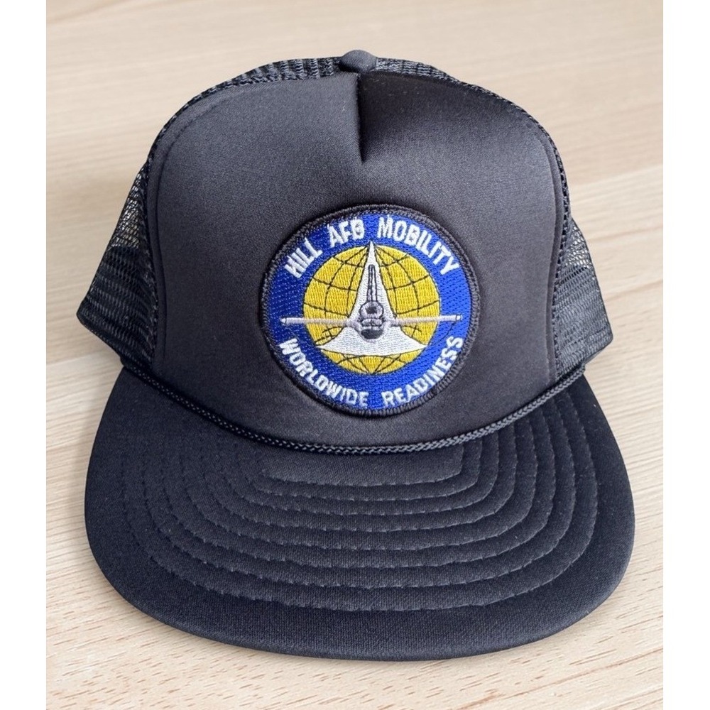 Mohr's Hill AFB Vintage Mobility Trucker Hat OSFA Black Mesh Snapback Patch Cap